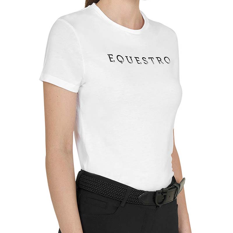 Cotton T-shirt with Laminated Equestro Logo - women - 9058