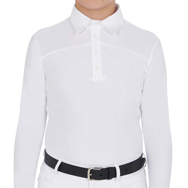 Equestro Junior Show Polo with micro-perforated insert, Long sleeve - 9795