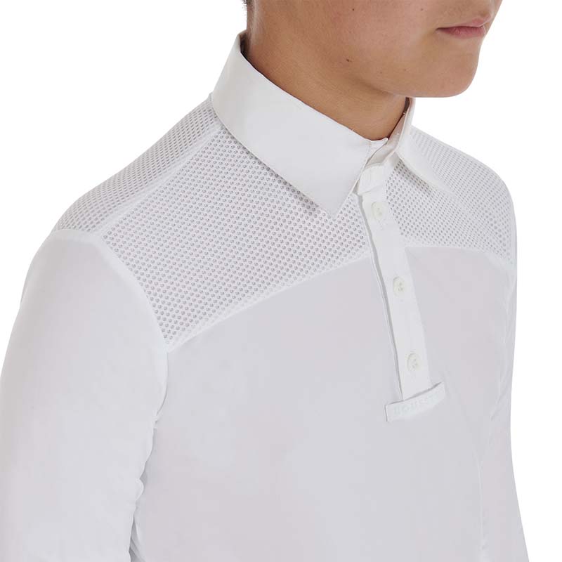 Equestro Junior Show Polo with micro-perforated insert, Long sleeve - 9795