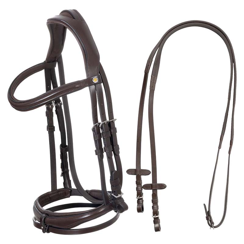 Anatomical English Bridle Equestro CROWN in leather w/reins - 2356