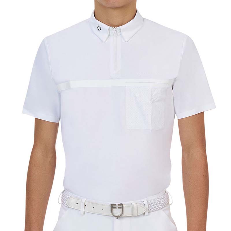 Competition Polo for Men Equestro Ridertechnology with zip and short sleeve