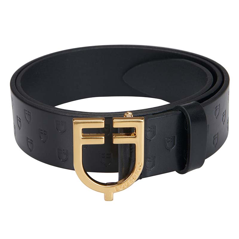 Leather belt with equestro logo buckle