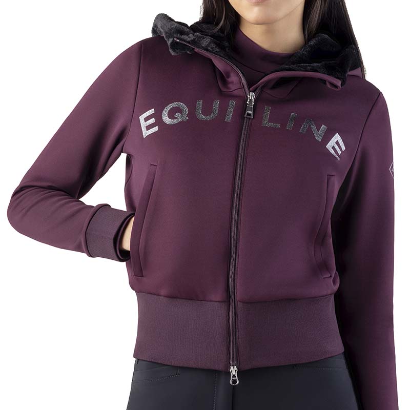 Equiline women’s short hoodie with eco-fur lining