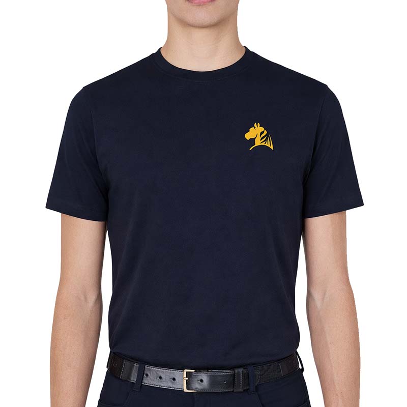 Men's equestrian t-shirt stallion spirit - blue edition/mustard print