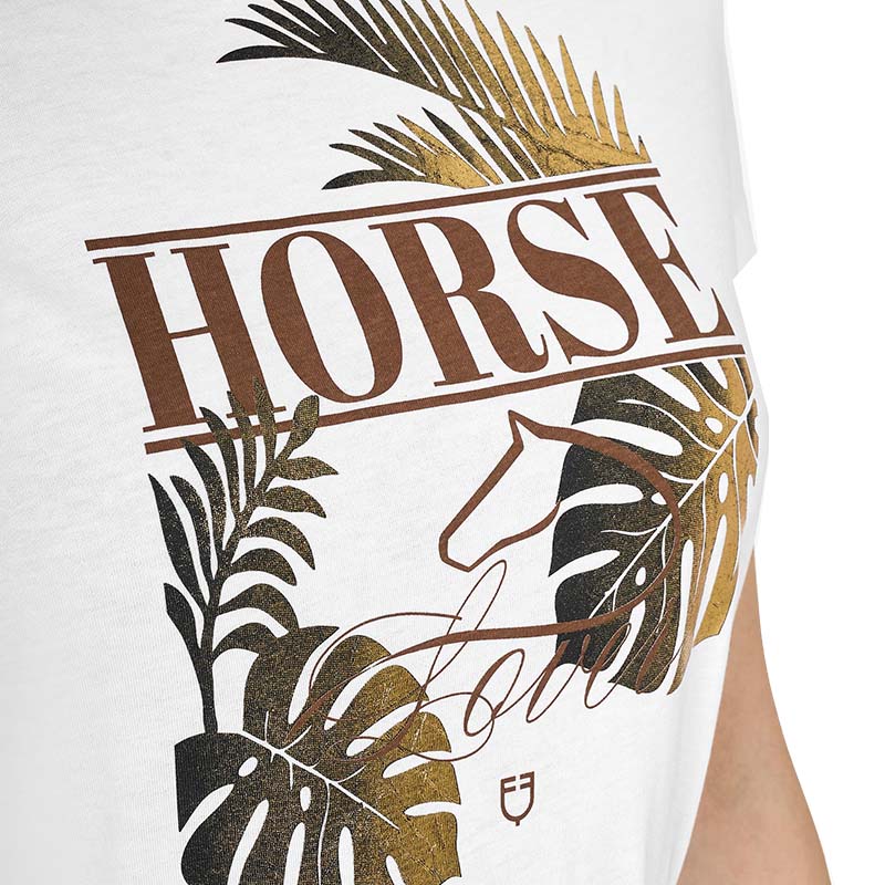 Equestro Cotton T-Shirt with gold print Horse Palm - women - 9870