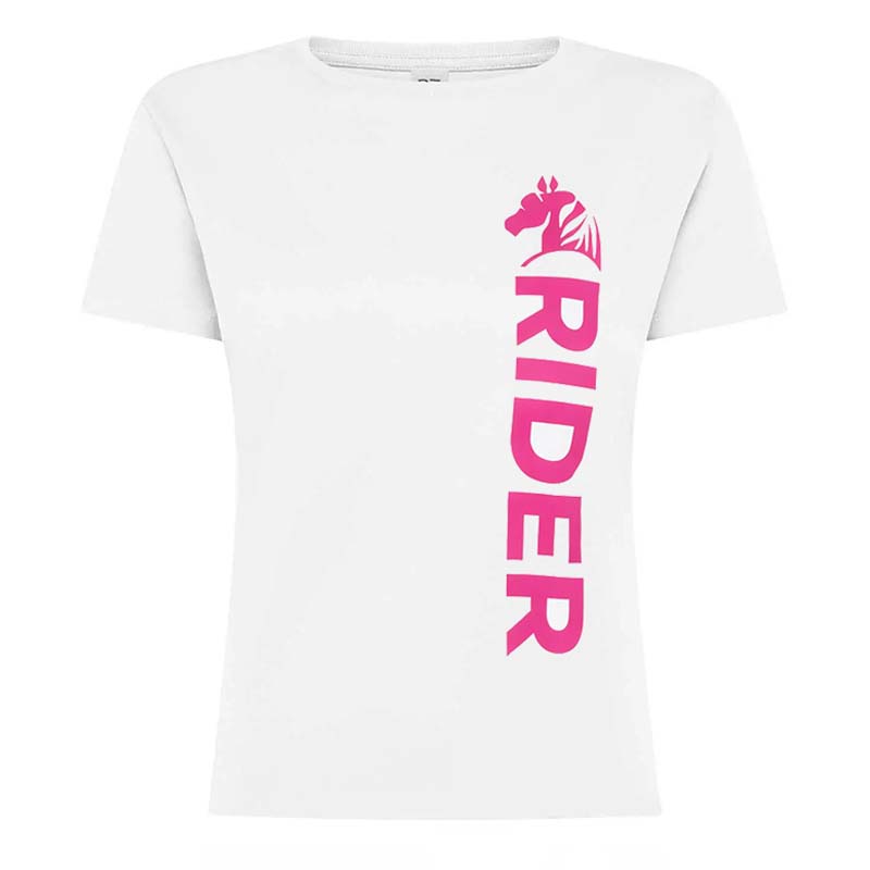 Women's Equestrian T-Shirt PINK RIDER - white/fuchsia print - 9396