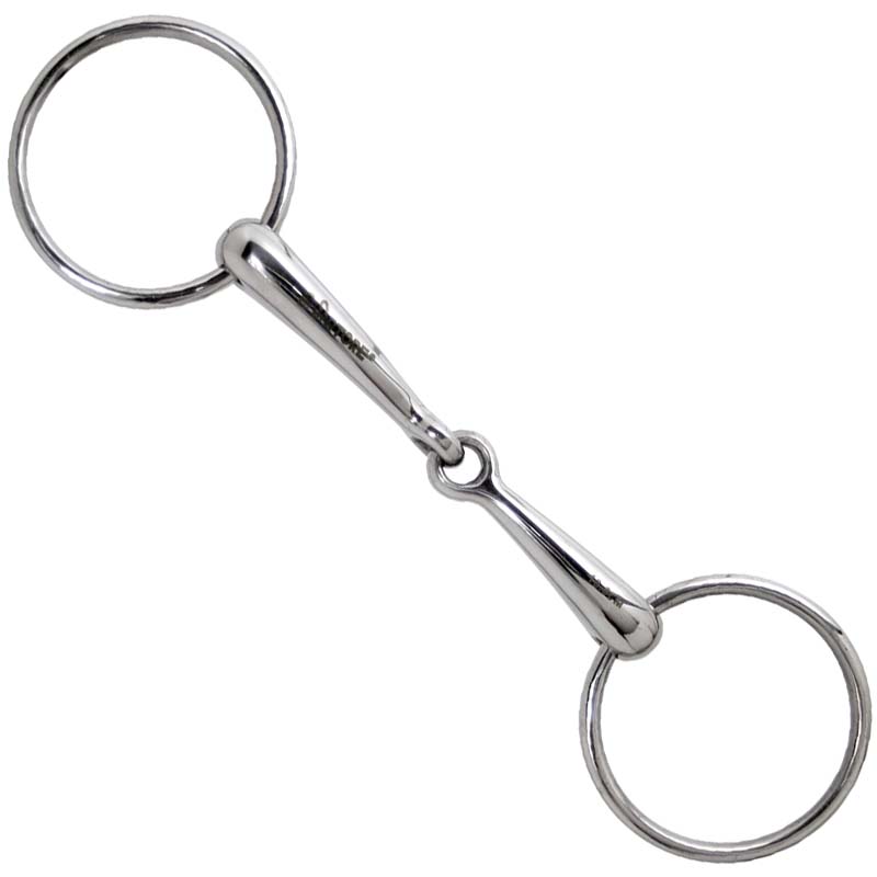Jointed snaffle ring bit with satin mouthpiece