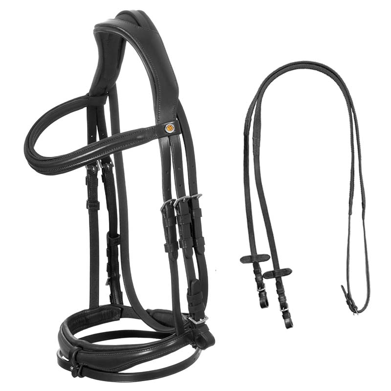 Anatomical English Bridle Equestro CROWN in leather w/reins