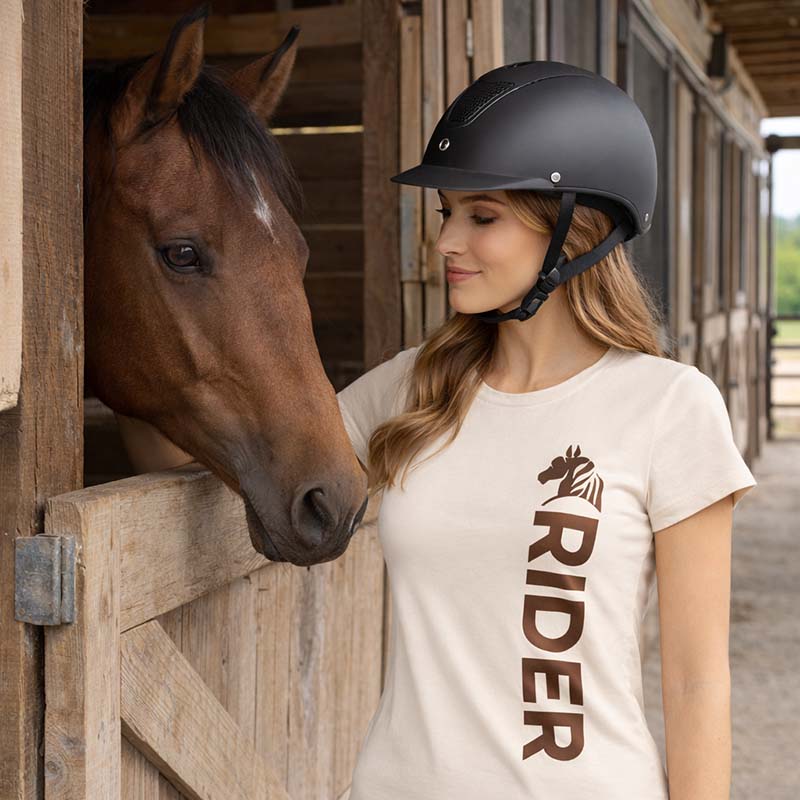 Women's Equestrian T-Shirt NATURAL RIDER - white/chocolate print - 9393