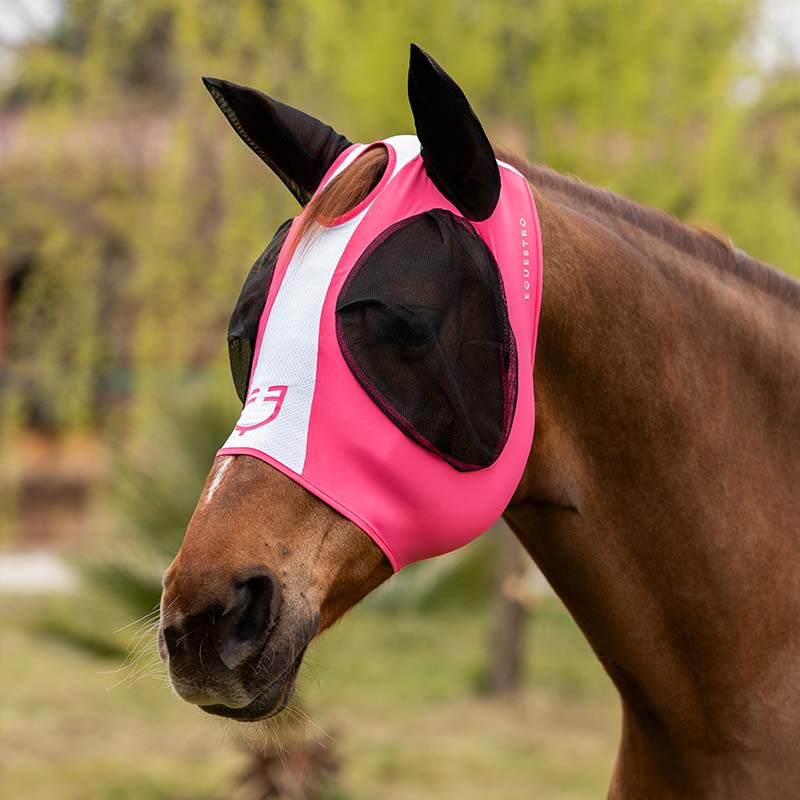 Equestro fly mask for horses in lycra and mesh