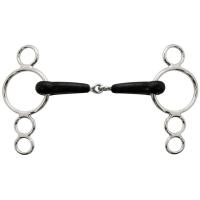 STAINLESS STEEL CONTINENTAL GAG BIT 4-RING CHEEKS RUBBER MOUTHPIECE