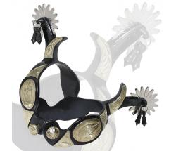 BURNISHED IRON WESTERN SPURS WITH GERMAN SILVER APPLIQUES - 5133