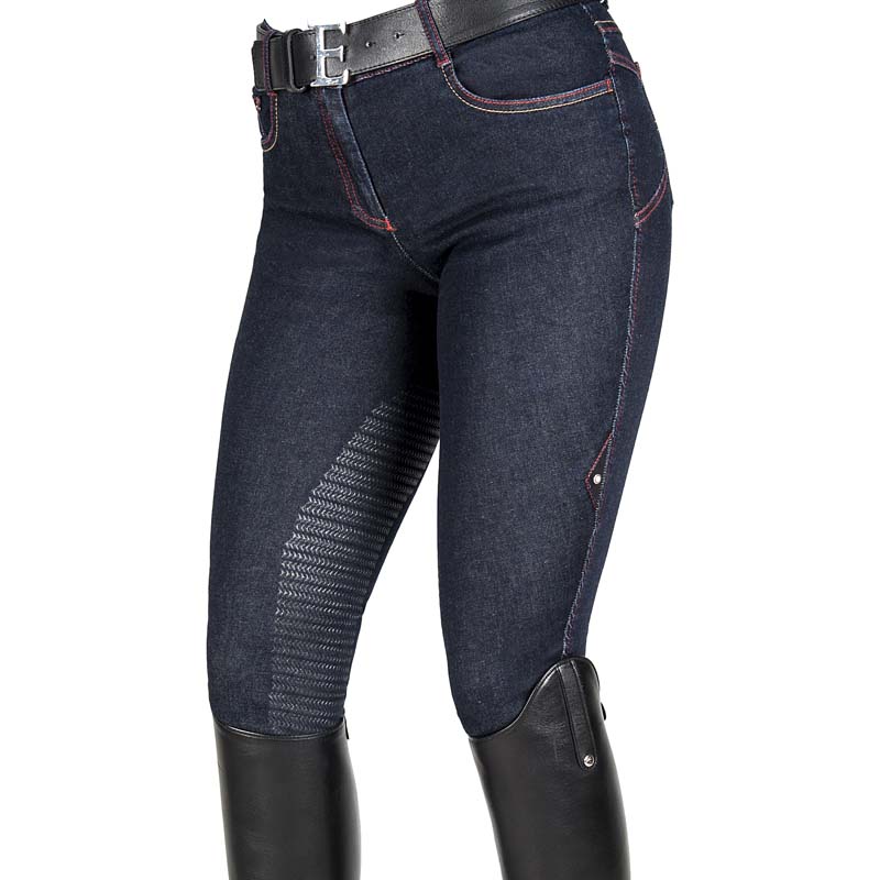 LADIES EQUILINE RIDING BREECHES DENIM HEIO HALF GRIP MySelleria