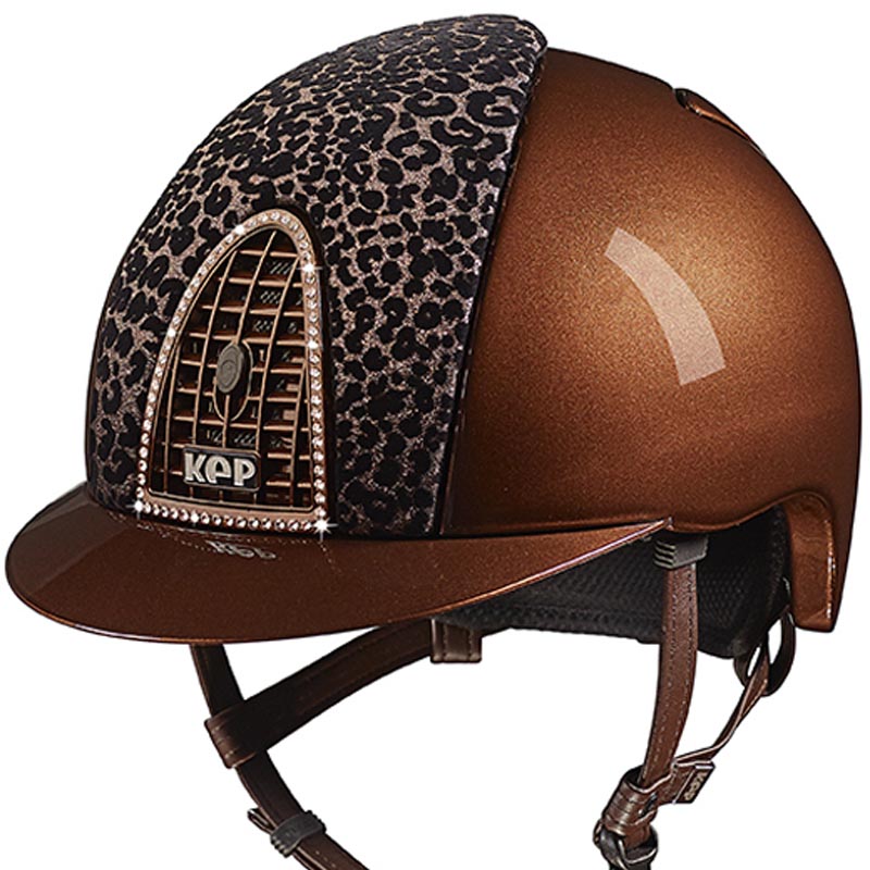 KEP ITALIA HELMET CROMO METAL BROWN VELVET BABOON AND SWAROVSKI