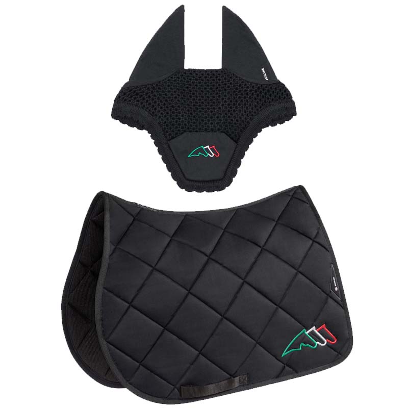 Equiline saddle pad and fly veil set rombo with tricolor embroidery