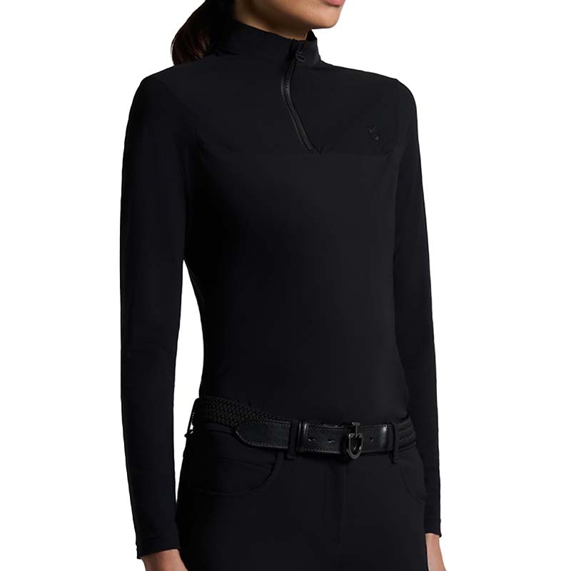 Cavalleria toscana women training polo shirt w/perforated inserts, long sleeve