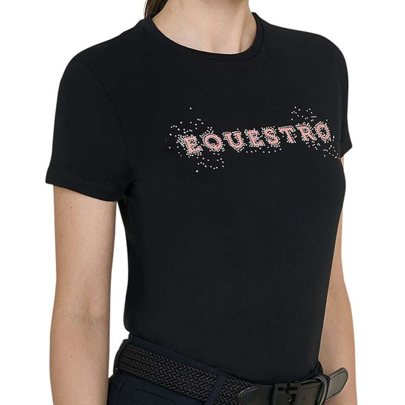 Equestro Cotton T-shirt for women - Pink Lettering and Rhinestones - 9960