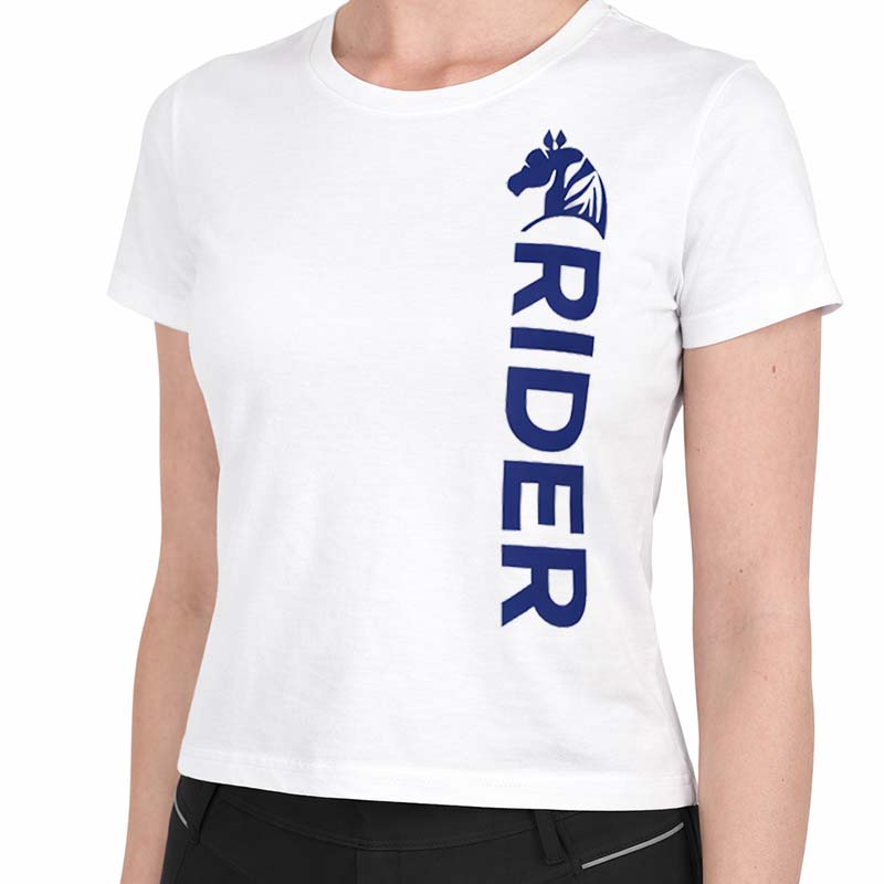 Women's equestrian t-shirt blue rider - white/navy print