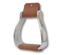 ALUMINUM WESTERN STIRRUPS WITH LEATHER COVERED PLATFORMS - 5178