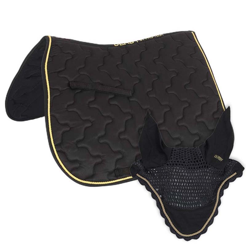 Set english saddle pad Derby with cords with matching bonnet