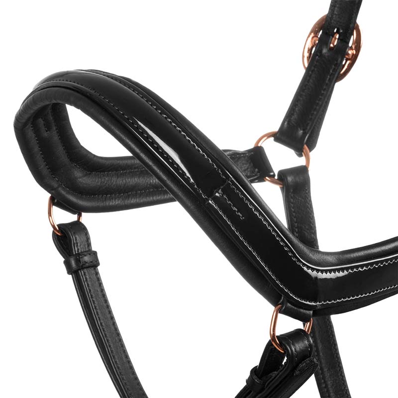 Equestro glossy leather halter with rose gold buckles - 0320