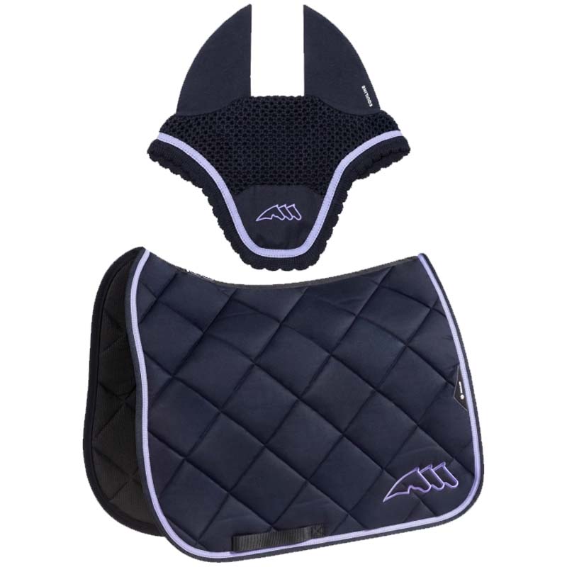 Equiline chroma set saddle pad and fly veil w/colored trim - 3469