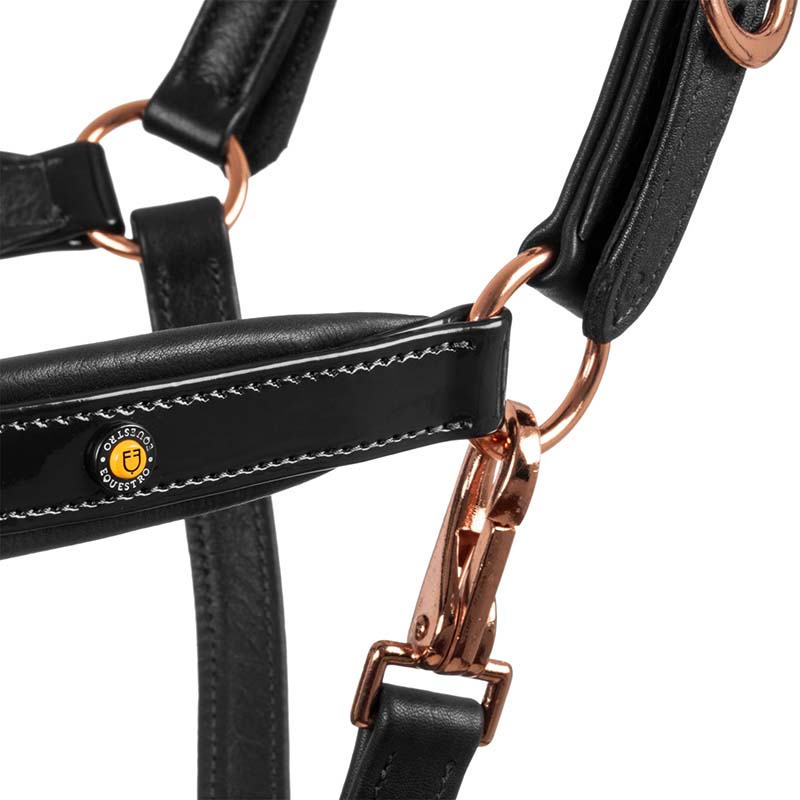 Equestro glossy leather halter with rose gold buckles - 0320
