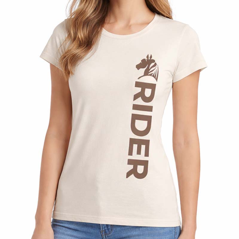 Women's equestrian t-shirt natural rider - white/chocolate print