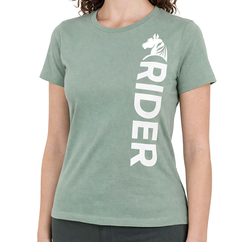 Women's equestrian t-shirt sage rider - sage green/white print