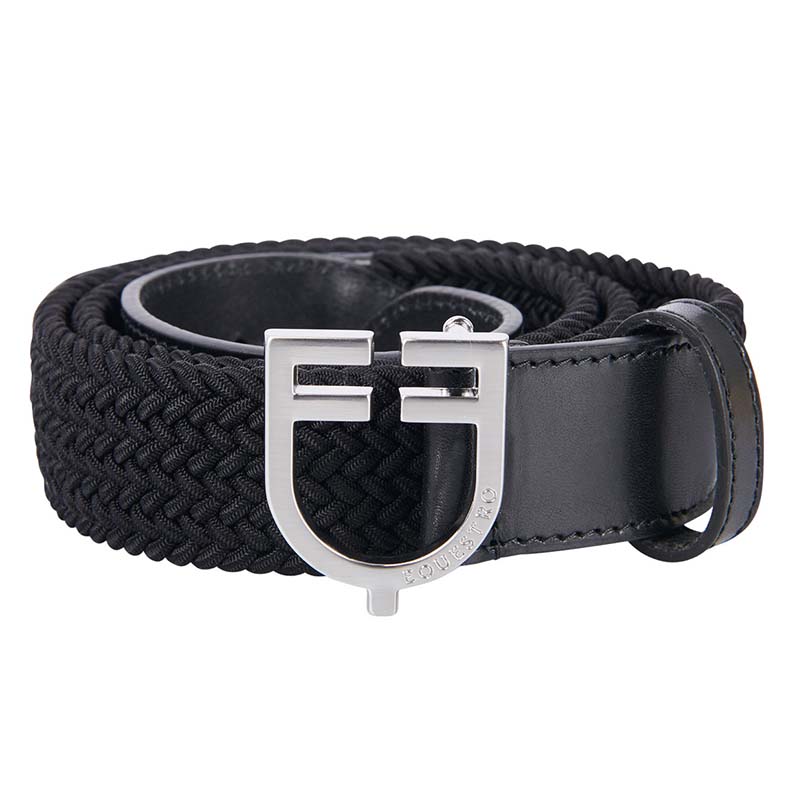 Equiline unisex elastic belt in leather with logo buckle