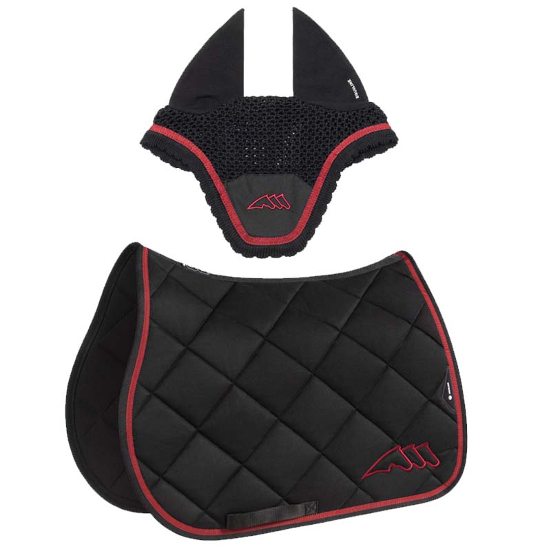 Equiline chroma set saddle pad and fly veil w/colored trim